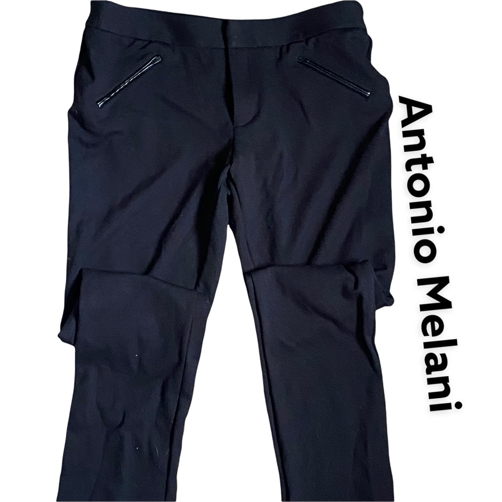 Antonio Melani straight leg black pants w/ faux leather details (8)